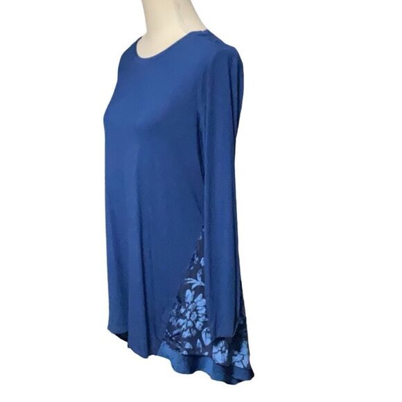 LOGO by Lori Goldstein Blue Hi Lo Floral Layer Long Sleeve Tunic Top Size S NWT - Picture 2 of 6